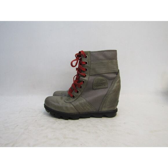 Sorel Womens Sz 7.5 Brown Leather Lace Up Wedge Comfort Ankle Fashion Boots - Picture 1 of 11